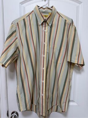 Duck Head Short-Sleeve Button-Down Shirt - Green, Cream, Orange Stripes